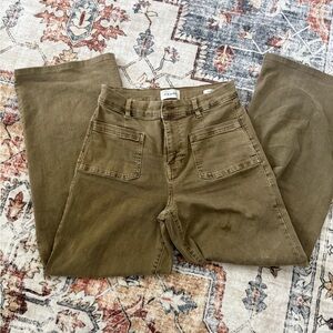 FRAME Le Slim Palazzo Olive Wide-Leg Jeans | Size 27